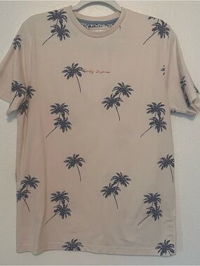 Beige Palm-Print Short Sleeve Tee